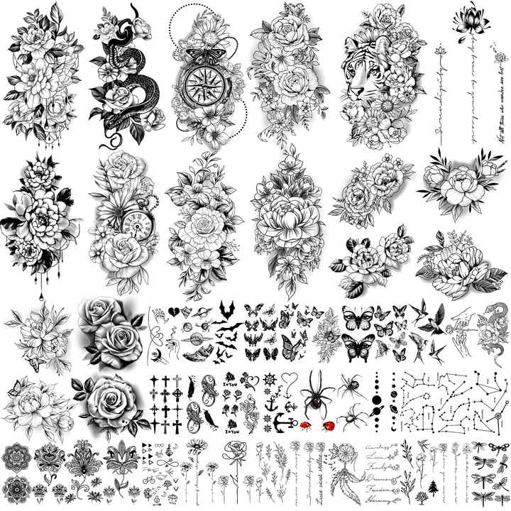 Custom logo Rose Snake Printing Body Adult Flowers Temporary Sexy Lower Back Tattoos Sticker Waterproof Tattoo Stickers for Men